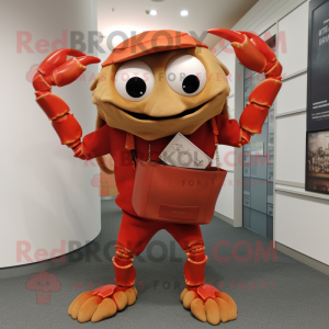 Rust Crab mascot costume character dressed with a Joggers and Clutch bags