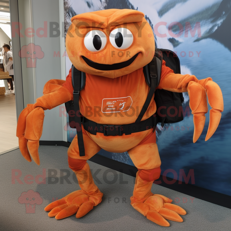 Rust Crab mascot costume character dressed with a Joggers and Clutch bags