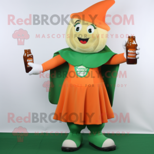 Orange Green Beer mascot costume character dressed with a Empire Waist Dress and Brooches