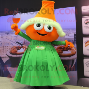 Orange Green Beer mascot costume character dressed with a Empire Waist Dress and Brooches