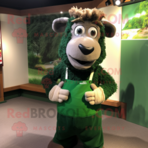 Forest Green Suffolk Sheep mascot costume character dressed with a Tank Top and Bow ties