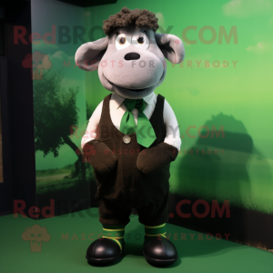 Forest Green Suffolk Sheep mascot costume character dressed with a Tank Top and Bow ties