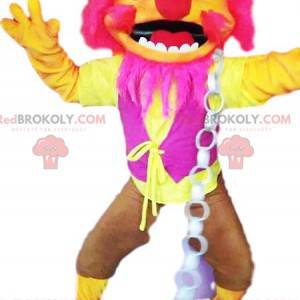 Mascotte de monstre rose et jaune fluo - Redbrokoly.com