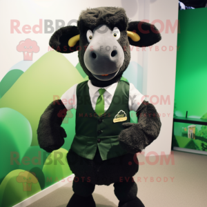 Forest Green Suffolk Sheep mascot costume character dressed with a Tank Top and Bow ties