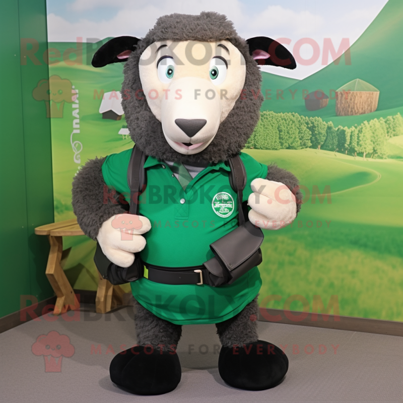 Forest Green Suffolk Sheep mascot costume character dressed with a Tank Top and Bow ties Forest Green Suffolk Sheep mascot costume character dressed with a Tank Top and Bow ties