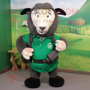 Forest Green Suffolk Sheep mascot costume character dressed with a Tank Top and Bow ties