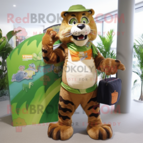 Olive Saber-Toothed Tiger mascot costume character dressed with a Bikini and Messenger bags