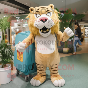 Olive Saber-Toothed Tiger mascot costume character dressed with a Bikini and Messenger bags