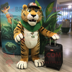 Olive Saber-Toothed Tiger mascot costume character dressed with a Bikini and Messenger bags