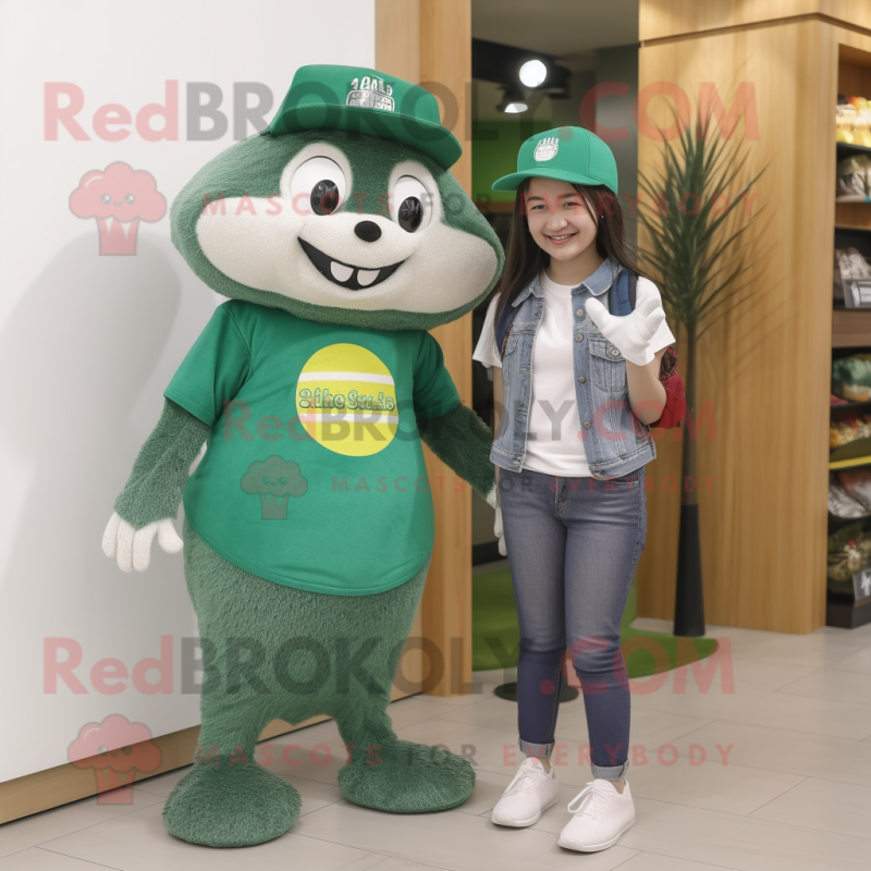 Green Hedgehog mascot costume character dressed with a Mom Jeans and Hats Green Hedgehog mascot costume character dressed with a Mom Jeans and Hats