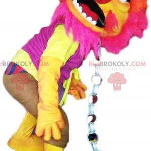 Mascotte neon roze en geel monster - Redbrokoly.com