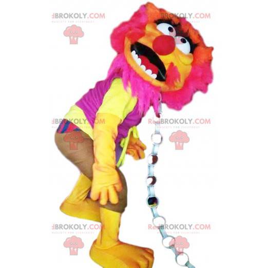 Mascotte de monstre rose et jaune fluo - Redbrokoly.com