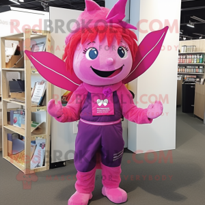 Magenta Tooth Fairy mascot costume character dressed with a Dungarees and Cummerbunds