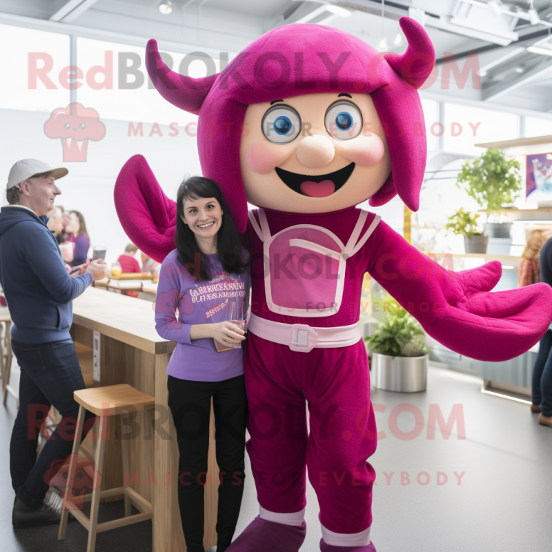 Magenta Tooth Fairy mascot costume character dressed with a Dungarees and Cummerbunds