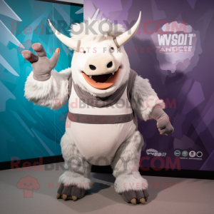 White Woolly Rhinoceros mascot costume character dressed with a Tank Top and Keychains