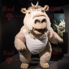 White Woolly Rhinoceros mascot costume character dressed with a Tank Top and Keychains