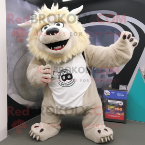 White Woolly Rhinoceros mascot costume character dressed with a Tank Top and Keychains
