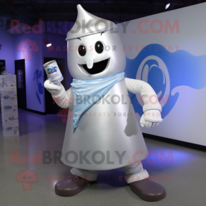 Silver Bottle Of Milk mascot costume character dressed with a Flare Jeans and Shoe laces