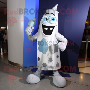 Silver Bottle Of Milk mascot costume character dressed with a Flare Jeans and Shoe laces