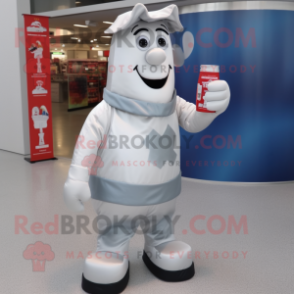 Silver Bottle Of Milk mascot costume character dressed with a Flare Jeans and Shoe laces