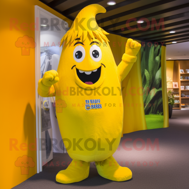 Yellow Banana mascot costume character dressed with a Jumpsuit and Messenger bags