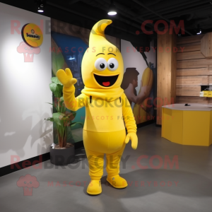 Yellow Banana mascot costume character dressed with a Jumpsuit and Messenger bags