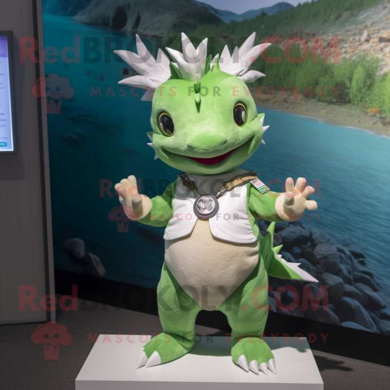 Green Axolotls mascot costume character dressed with a Henley Shirt and Bracelet watches Green Axolotls mascot costume character dressed with a Henley Shirt and Bracelet watches