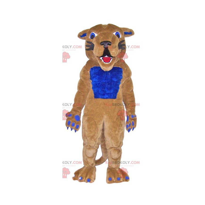 Maskot béžové a modré kočičí úsměv - Redbrokoly.com Maskot béžové a modré kočičí úsměv - Redbrokoly.com