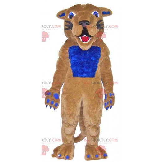 Mascot beige en blauw katachtig glimlachen - Redbrokoly.com