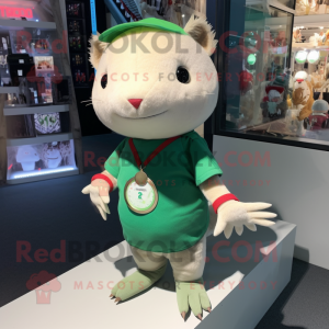 Green Axolotls mascot costume character dressed with a Henley Shirt and Bracelet watches