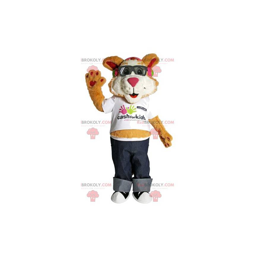 Mascota de León cómico con sus gafas de sol - Redbrokoly.com