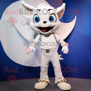 White Bat mascot costume character dressed with a Bootcut Jeans and Shoe laces
