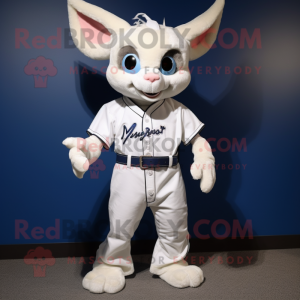 White Bat mascot costume character dressed with a Bootcut Jeans and Shoe laces