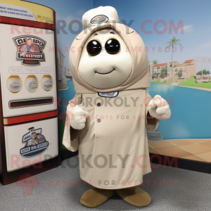 Beige Clam Chowder mascot costume character dressed with a Parka and Keychains