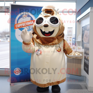 Beige Clam Chowder mascot costume character dressed with a Parka and Keychains