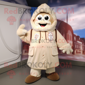 Beige Clam Chowder mascot costume character dressed with a Parka and Keychains