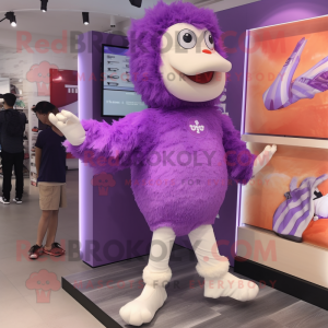 Purple Fried Chicken mascot costume character dressed with a Leggings and Shoe clips