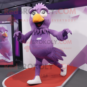 Purple Fried Chicken mascot costume character dressed with a Leggings and Shoe clips