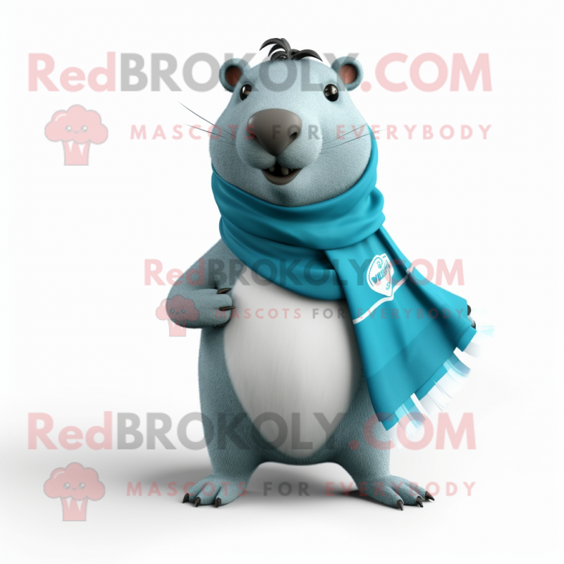 Teal Capybara mascot costume character dressed with a Polo Shirt and Scarves Teal Capybara mascot costume character dressed with a Polo Shirt and Scarves