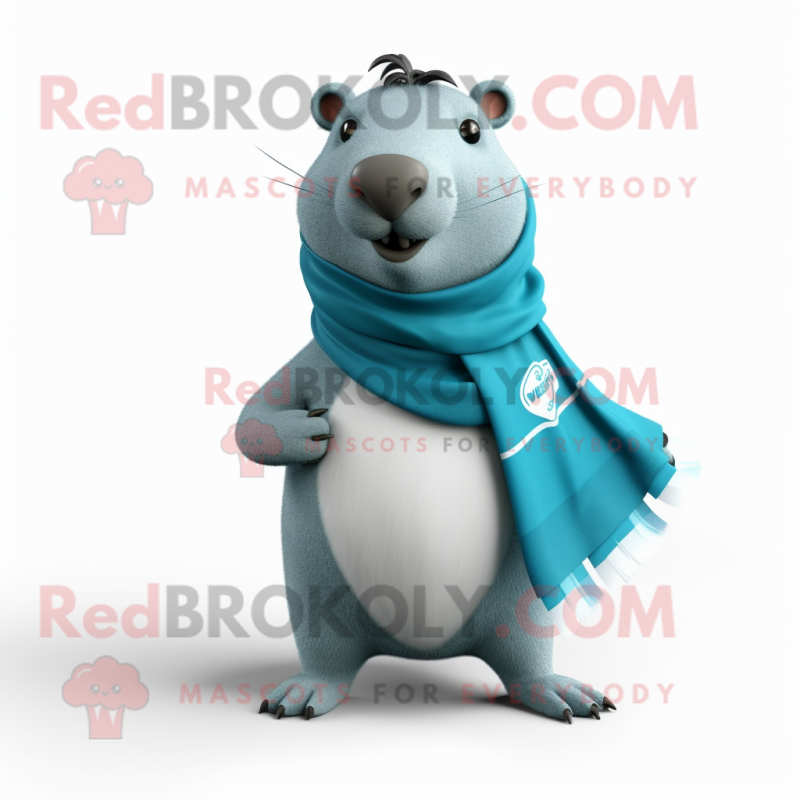 Teal Capybara mascot costume character dressed with a Polo Shirt and Scarves