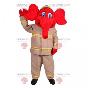 Rød elefant maskot i brandmandstøj - Redbrokoly.com