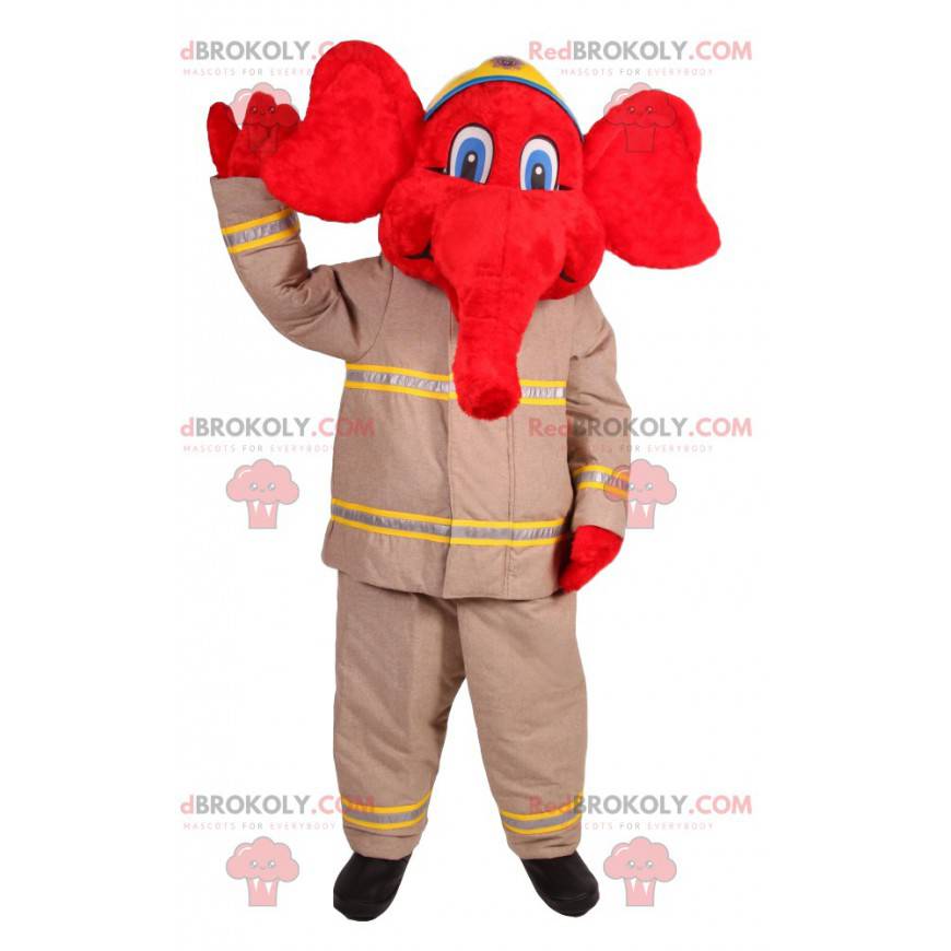 Red elephant mascot in firefighter outfit - Redbrokoly.com