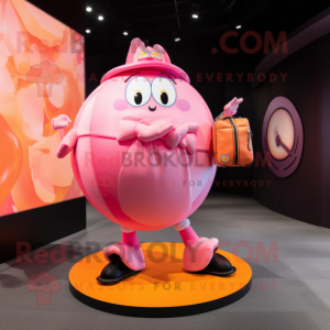 Pink Mandarin mascot costume character dressed with a Bodysuit and Handbags