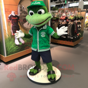 Forest Green Bracelet mascot costume character dressed with a Polo Tee and Shoe clips