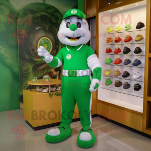 Forest Green Bracelet mascot costume character dressed with a Polo Tee and Shoe clips