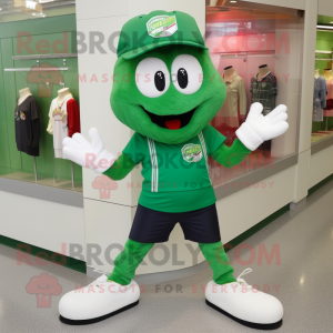 Forest Green Bracelet mascot costume character dressed with a Polo Tee and Shoe clips