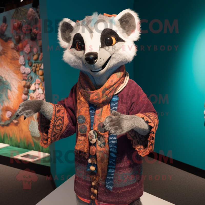 Rust Civet mascot costume character dressed with a Cardigan and Shawls