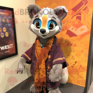 Rust Civet mascot costume character dressed with a Cardigan and Shawls