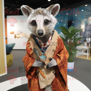 Rust Civet mascot costume character dressed with a Cardigan and Shawls