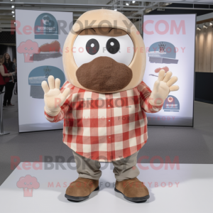 Beige Shakshuka mascot costume character dressed with a Flannel Shirt and Caps